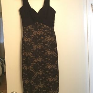 Badgley Mischka Black and Tan lace cocktail dress